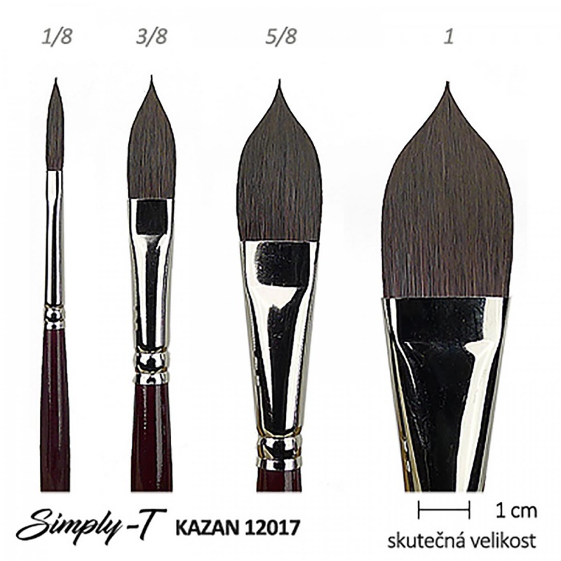 Štětec t-brush Kazan ve tvaru kočičí jazýček má syntetické štětiny Kazan. Tyto štětiny se vyznačují o 17% vyšší kapacitou zadržování vody n