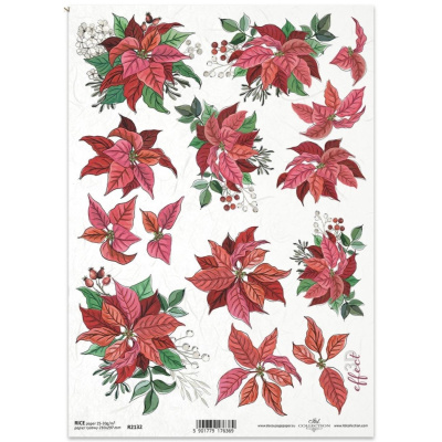Ryžový papier na decoupage, A4, vianočná ruža 3